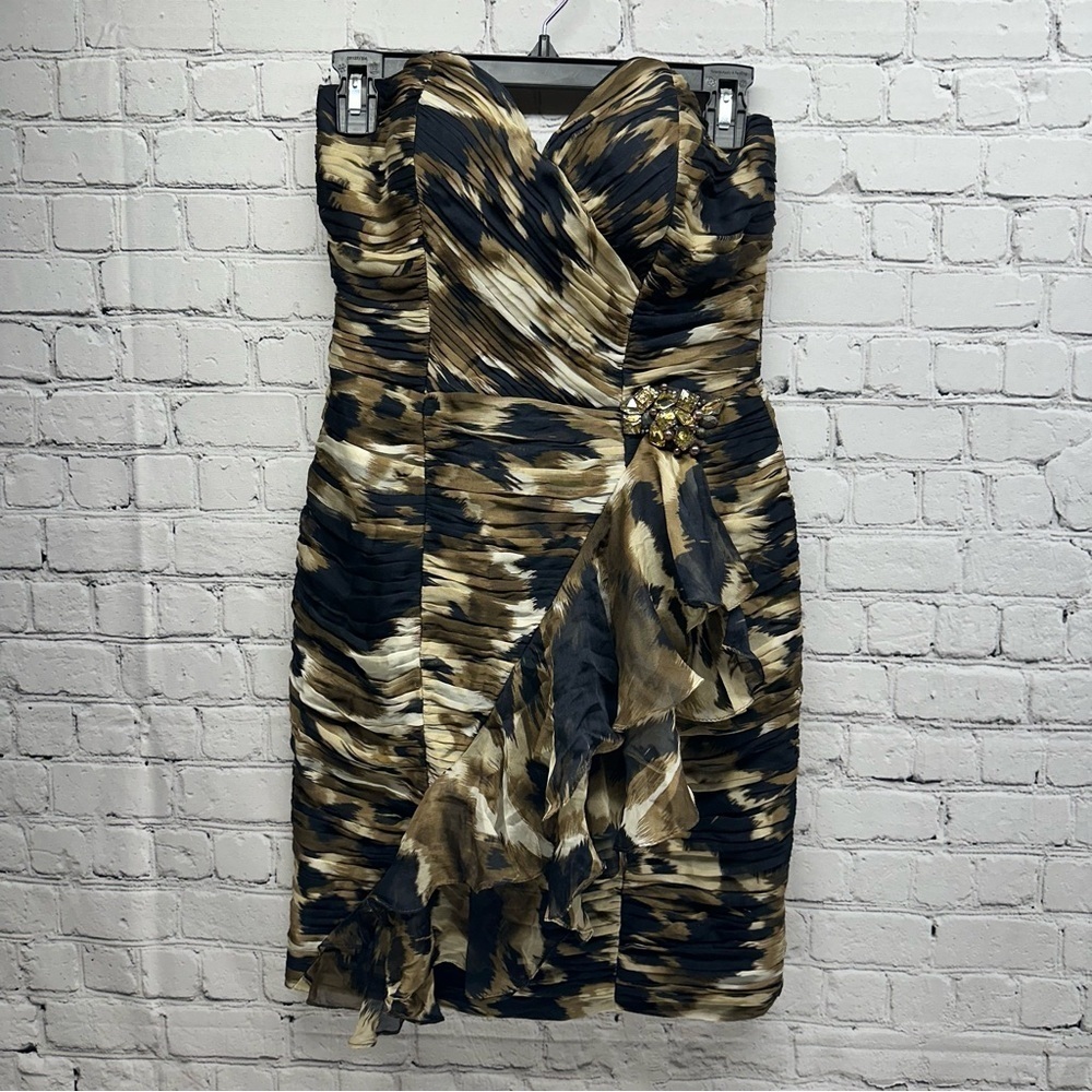 KURT THOMAS SILK Elegant Strapless Brown and Black Dress SIZE 2 - Picture 3 of 13